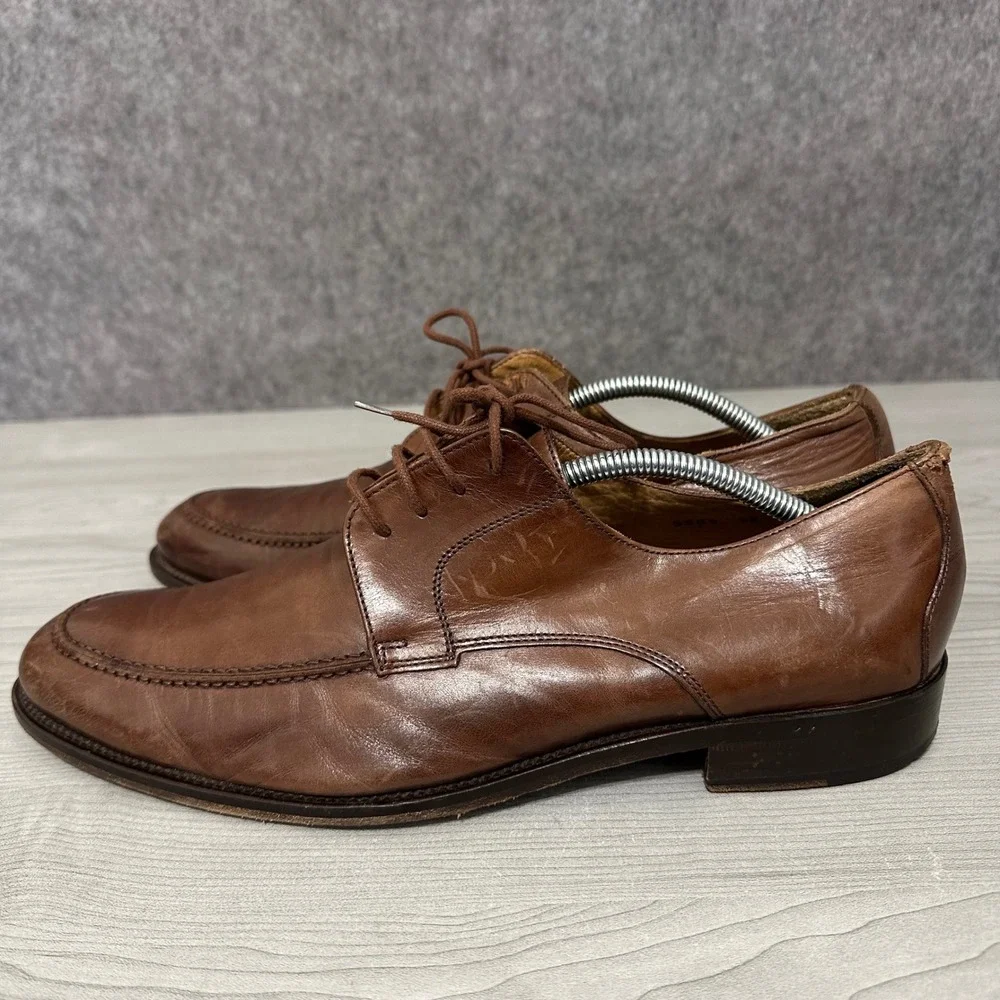 Mercanti Fiorentini Apron Toe Derby Mens 12 Brown Leather Dress Shoes 5559 Italy